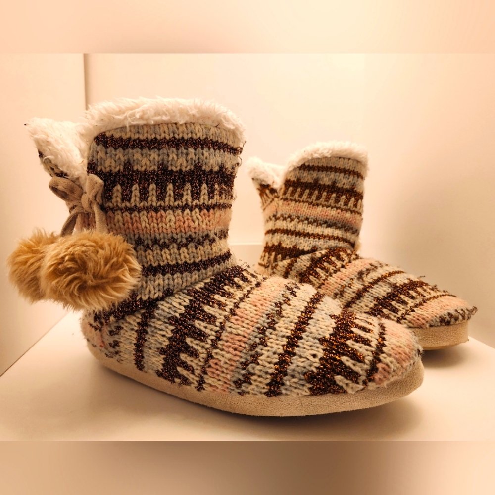 Brown, Sparkle Boot Slippers